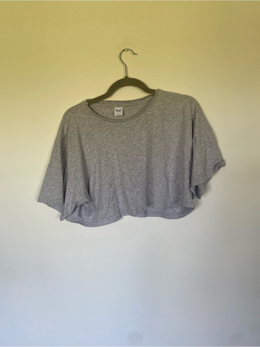 TNA Light Gray Cropped Flutter Sleeve Top